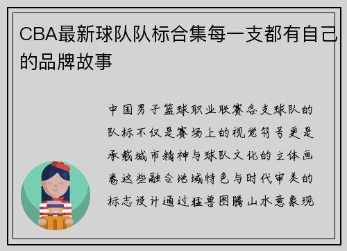 CBA最新球队队标合集每一支都有自己的品牌故事